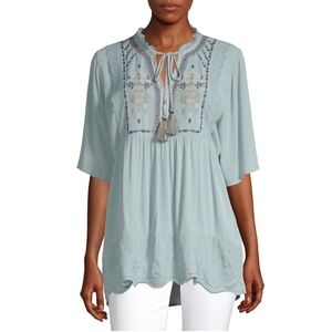 Mint Boho Empire Waist Tunic Top with‎ Embr…